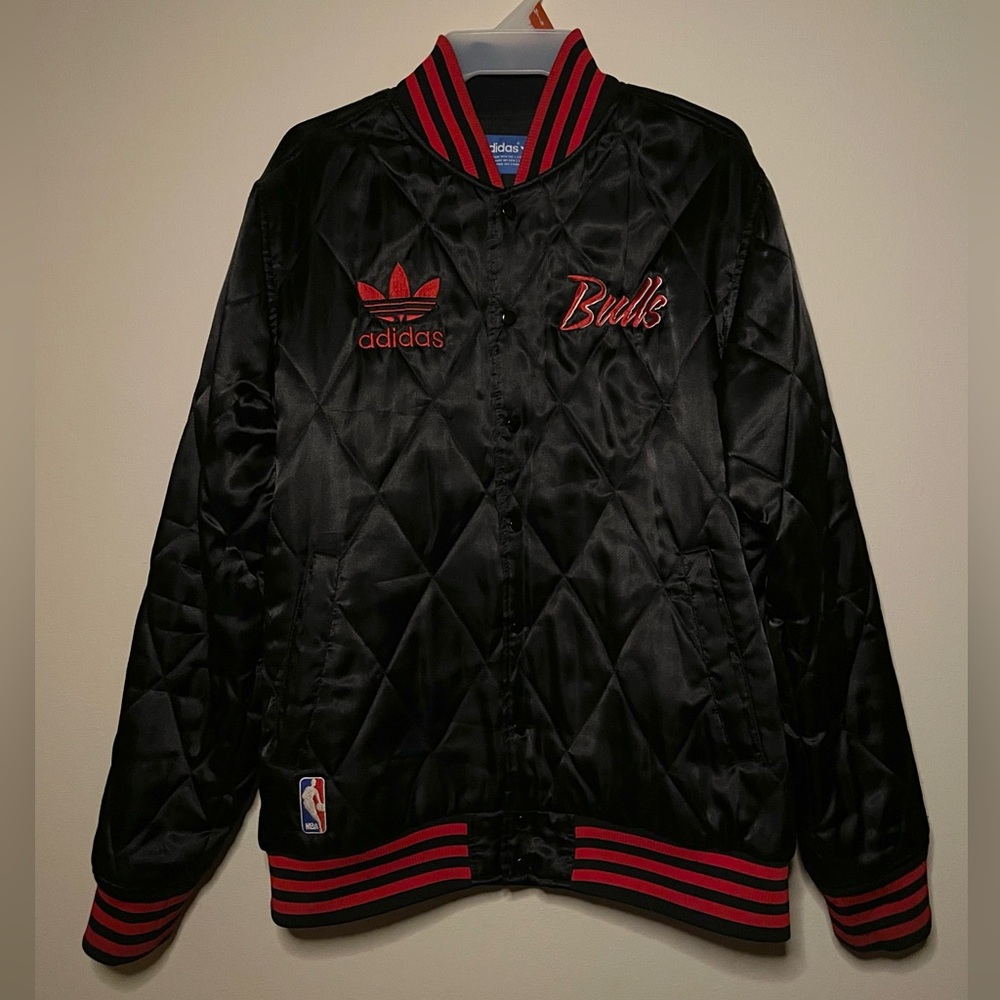 Adidas Black and Red Bulls Satin Jacket